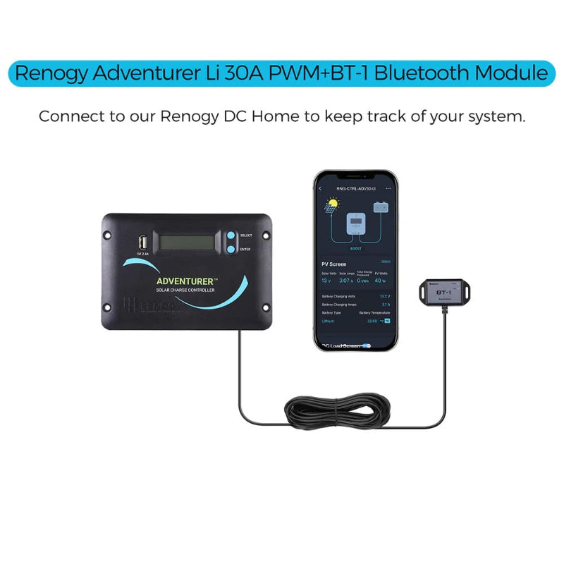 Renogy Adventurer Li 30A PWM Flush Mount Charge Controller with LCD-connected to bluetooth