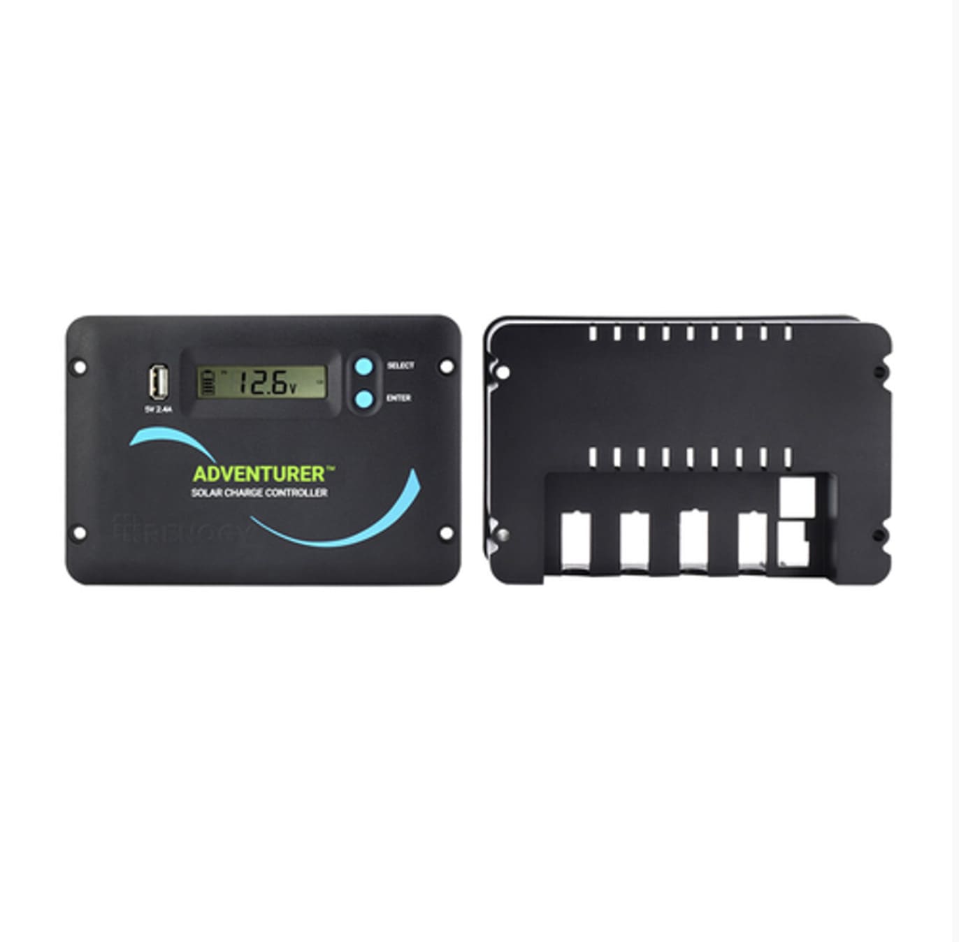 Renogy Adventurer Li 30A PWM Flush Mount Charge Controller w/ LCD - front and rear