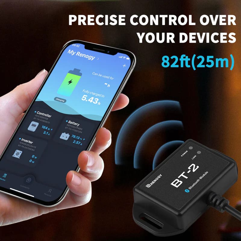 Renogy BT-2 Bluetooth Module for Renogy Products w/ RS485 Port - precise control over your devices