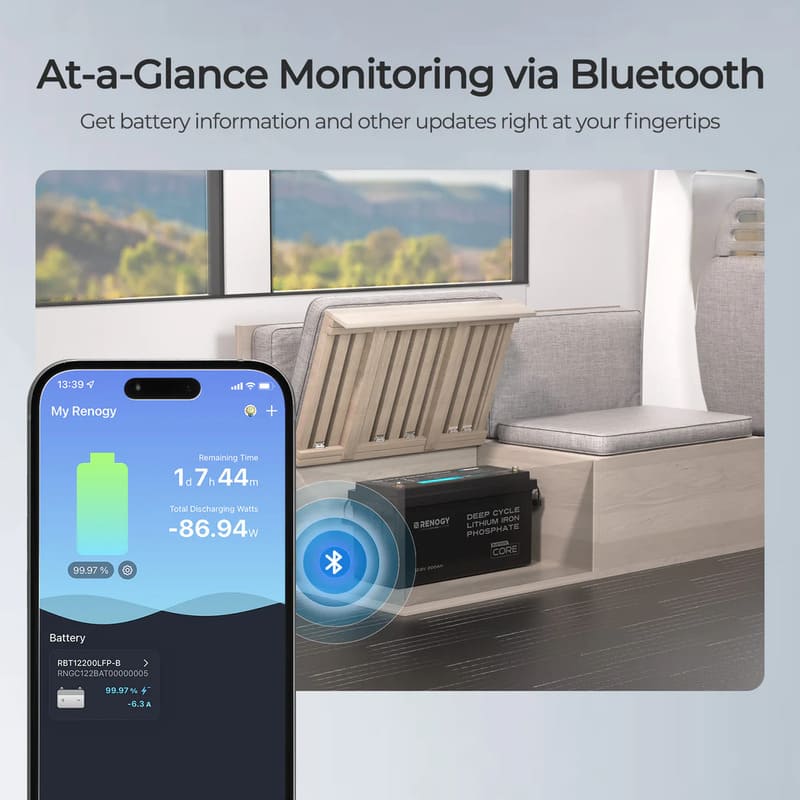 Renogy Core 12V 200Ah Lithium Iron Phosphate Battery w/ Bluetooth-Bluetooth app