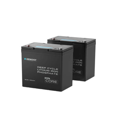 Renogy Core Mini 12.8V 100Ah Lithium Iron Phosphate Battery-2 batteries on white bg