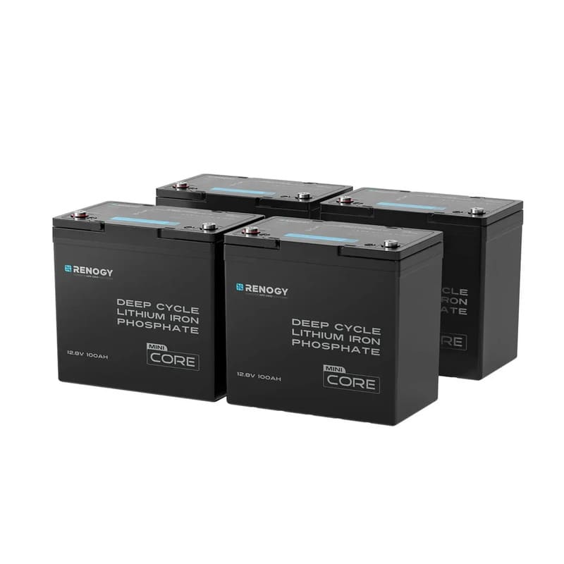 Renogy Core Mini 12.8V 100Ah Lithium Iron Phosphate Battery-4 batteries on white bg