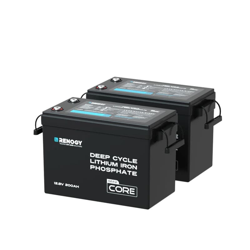 Renogy Core Mini 12.8V 200Ah LiFePO4 Battery w/ Low-Temperature Protection-2 batteries on white bg
