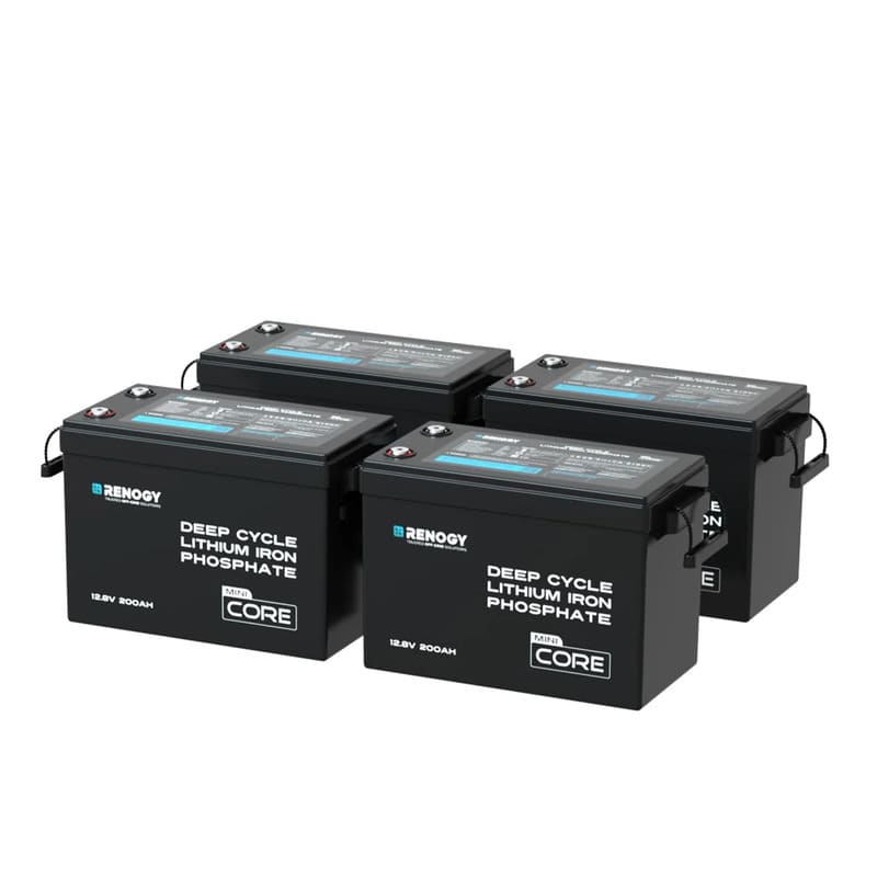 Renogy Core Mini 12.8V 200Ah LiFePO4 Battery w/ Low-Temperature Protection-4 pcs batteries on white bg