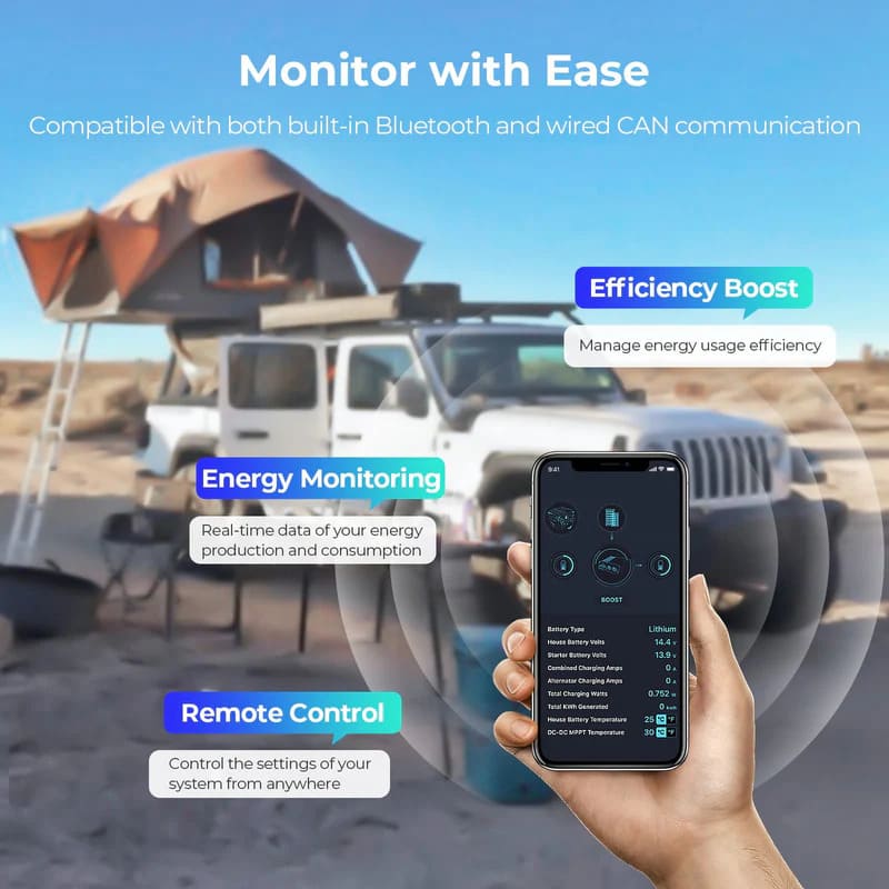 Renogy IP67 50A DC-DC Battery Charger with MPPT - monitor with ease