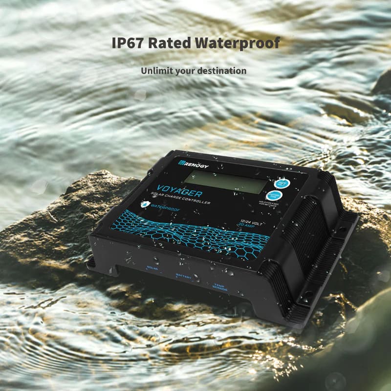 Renogy New Edition Voyager 20A PWM Waterproof Solar Charge Controller - IP67 waterproof in the water