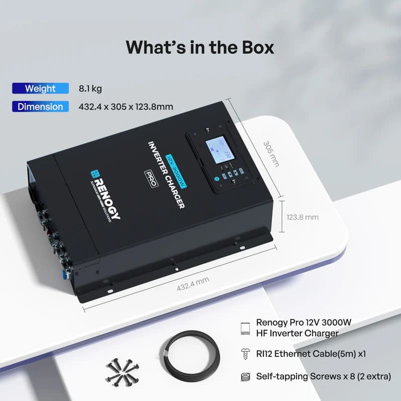 Renogy Pro 12V 3000W HF Inverter Charger-box components