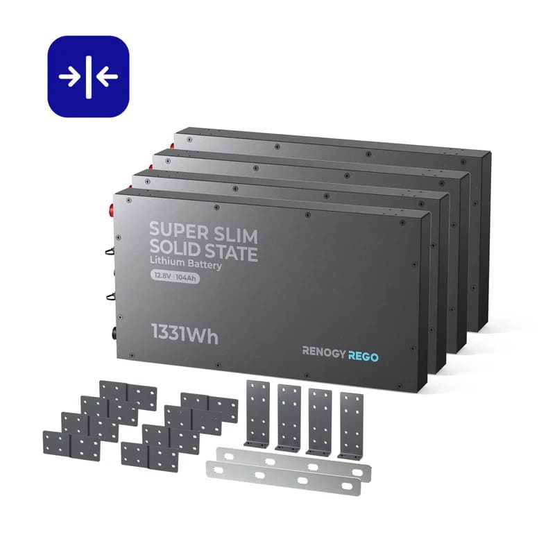 Renogy REGO 12.8V 104Ah Super Slim Lithium Iron Phosphate Battery-4 batteries on white bg