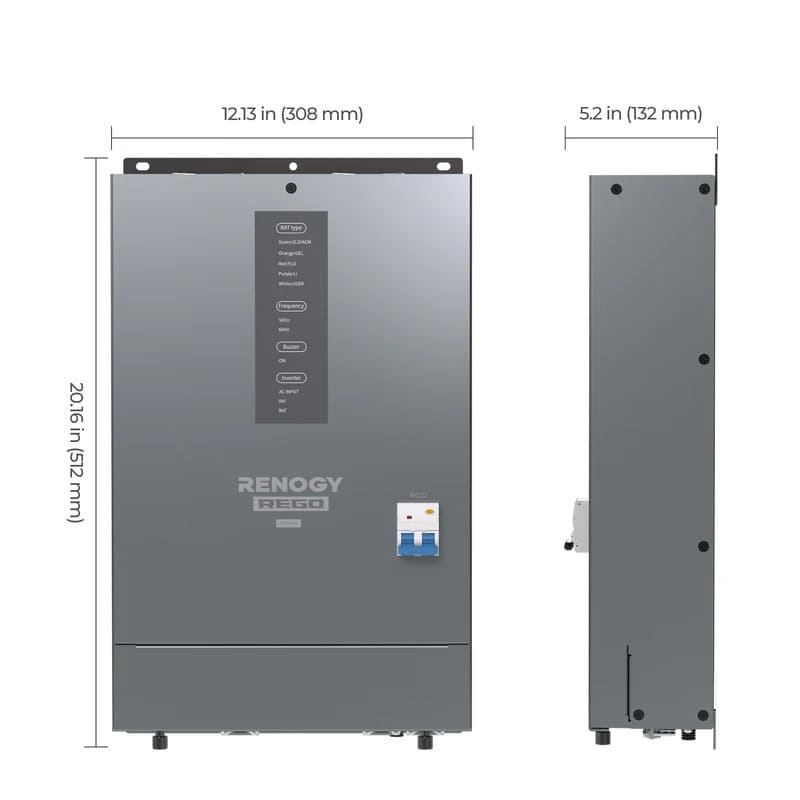 Renogy REGO 12V 3000W HF Inverter charger-dimensions