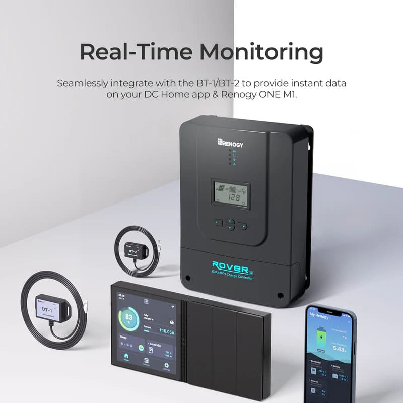 Renogy Rover Li 60A 12/24/36/48V MPPT Solar Charge Controller with Renogy ONE Core - real-time monitoring