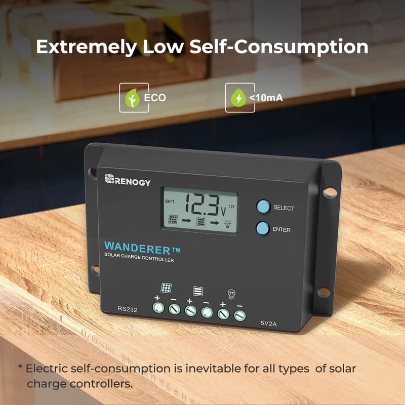 Renogy Wanderer 10A PWM Charge Controller - extremely low self-consumption