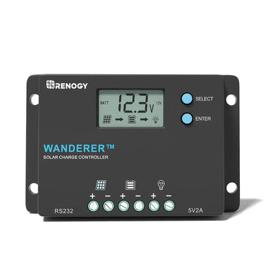 Renogy Wanderer 10A PWM Charge Controller -front view on a white background
