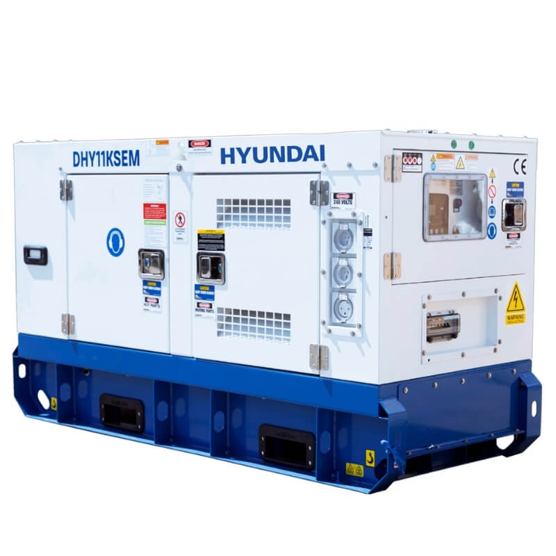 Hyundai 14kVA Single Phase Diesel Generator angular view showing side panels.