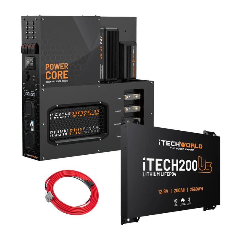 iTechworld 200Ah Ultra Slim Power Core All-In-One Complete System - battery kit on a white background.