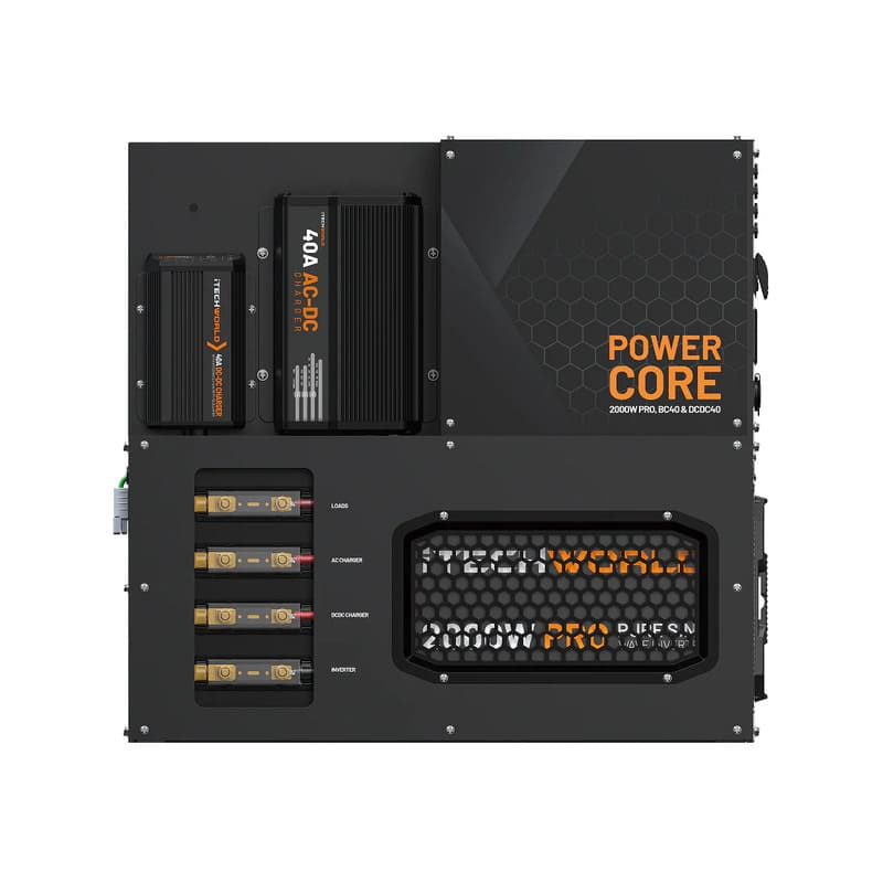 iTechworld 200Ah Ultra Slim Power Core All-In-One Complete System - frontal view of the Power core.