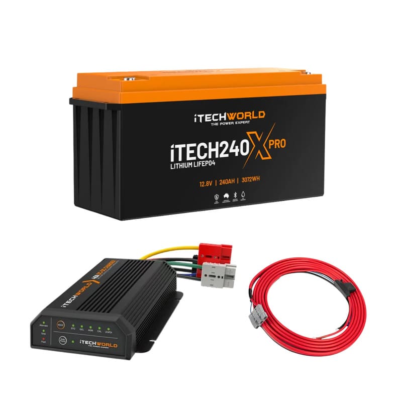 iTechworld Base 4WD Dual Battery Kit 240Ah Lithium- battery kit on a white background.