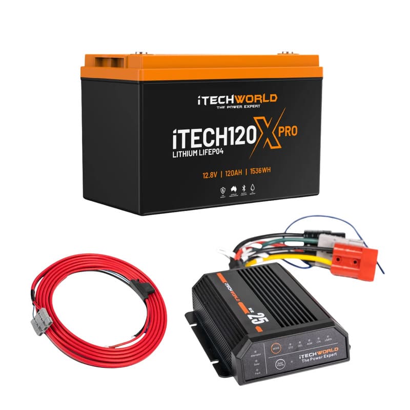 iTechworld Base Ute Dual Battery Kit 120Ah Lithium - battery kit on a white background.