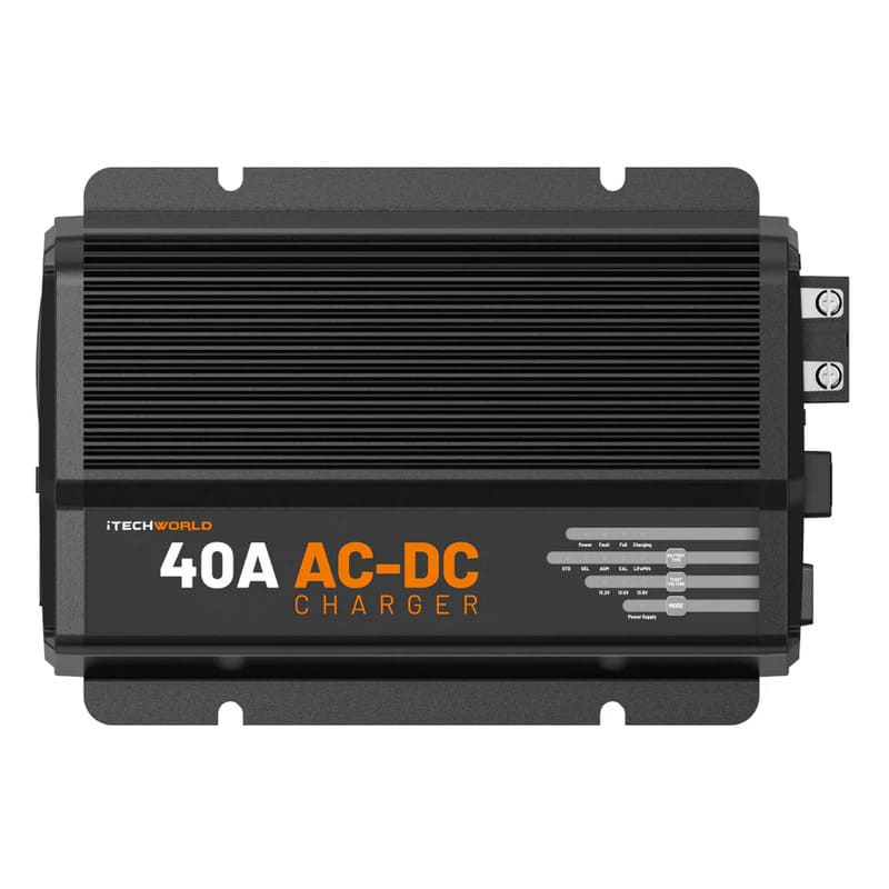 iTechworld Complete 4WD Dual Battery Kit 240Ah Lithium - Intelligent battery charger on a white background.