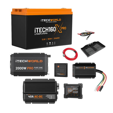 iTechworld Complete Canopy Dual Battery Kit 160Ah Lithium - battery kit on a white background.