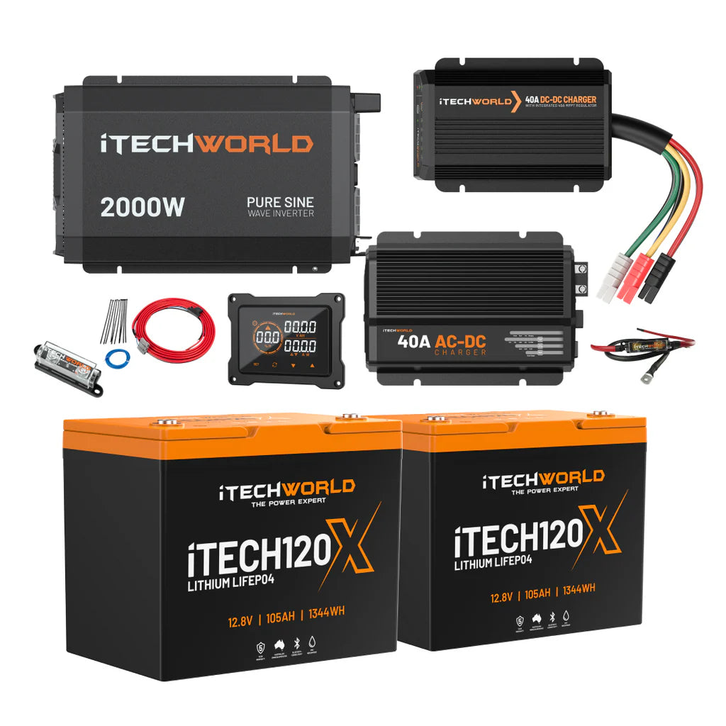 iTechworld Complete Lithium 4WD Kit 210-240Ah battery kit  on a white background.