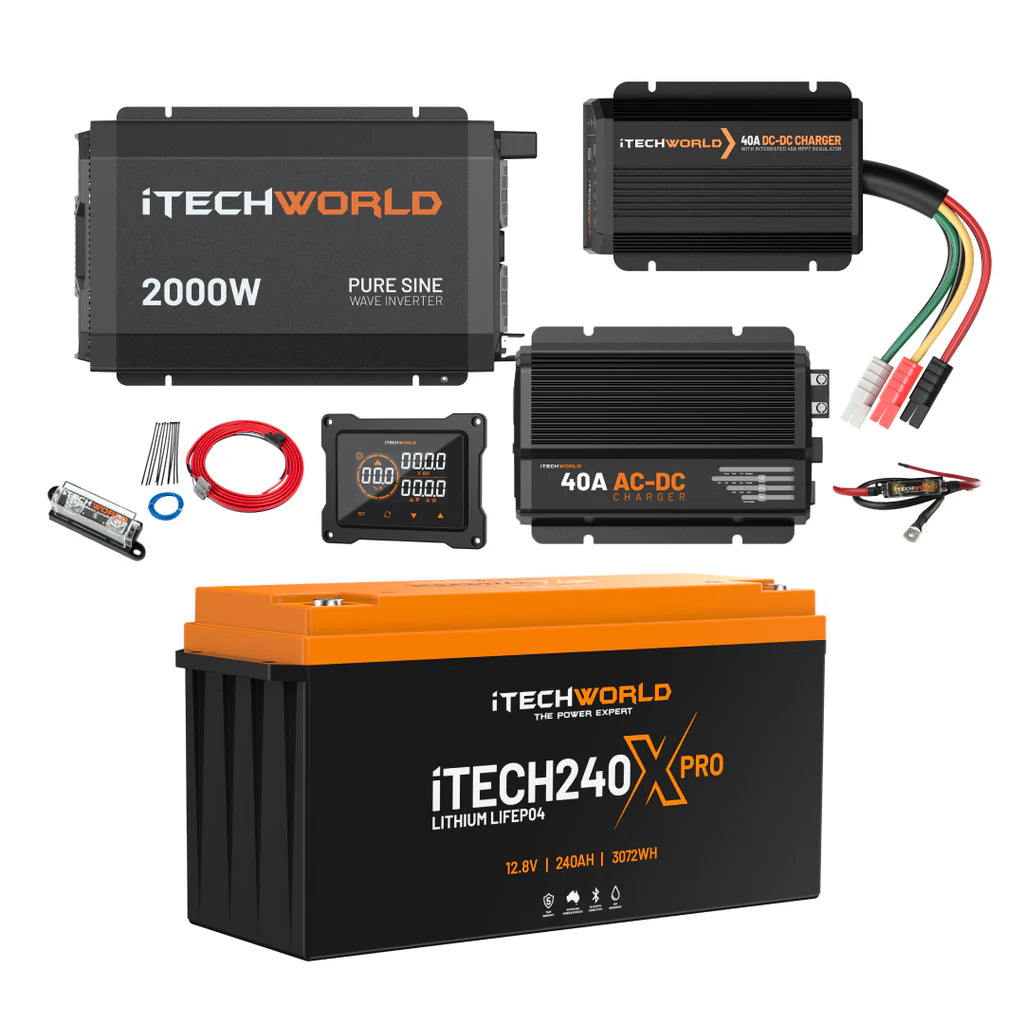 iTechworld Complete Lithium 4WD Kit 210-240Ah - battery kit on a white  background.