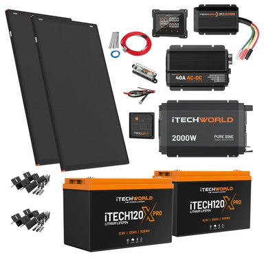 iTechworld Complete Lithium 4WD/Caravan Kit 240Ah - complete kit on a white background.