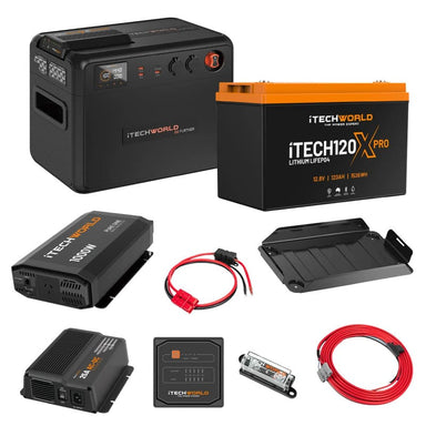 iTechworld Complete Portable Dual Battery Kit 120Ah Lithium - battery kit on a white background