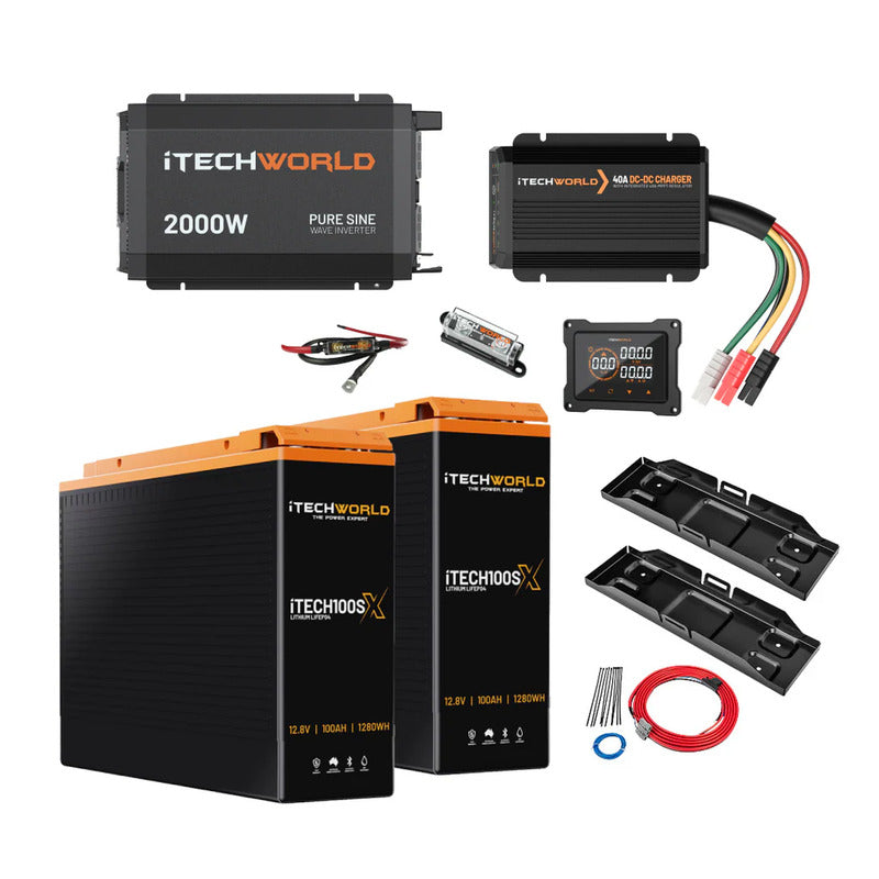 iTechworld Complete Slimline 4WD Kit 200Ah  - battery kit on a white background.