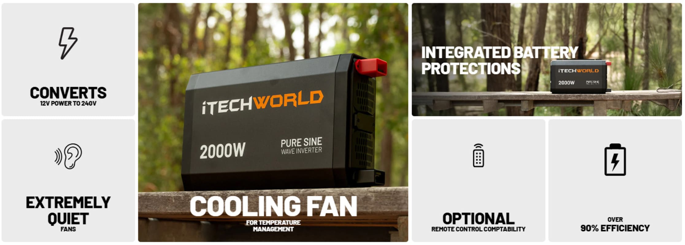 iTechworld Complete Slimline 4WD Kit 200Ah - Pure Sine wave inverter display.