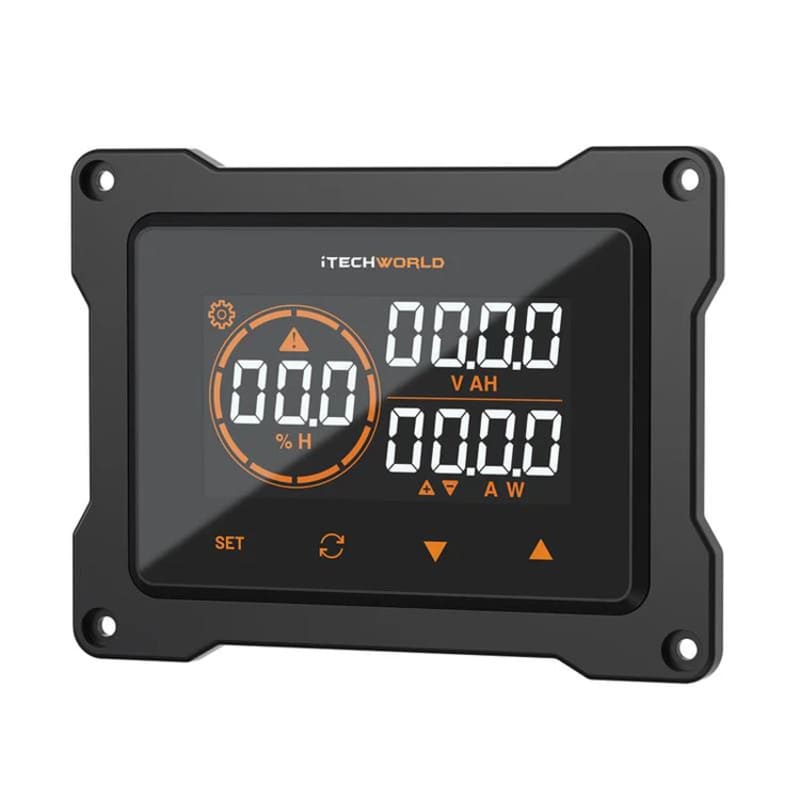 iTechworld Complete Super Slimline Canopy Dual Battery Kit 300Ah Lithium - battery monitor on a white background.