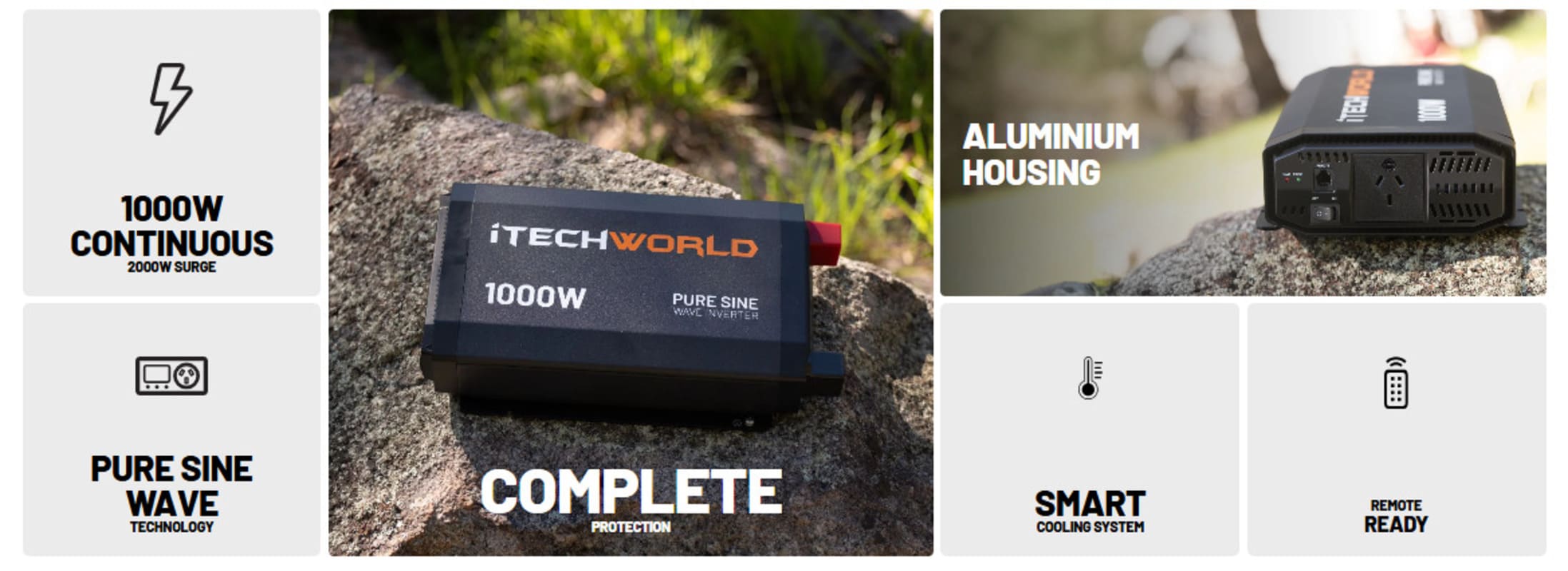 iTechworld Complete Ute Dual Battery Kit 120Ah Lithium - Pure sine wave inverter features display