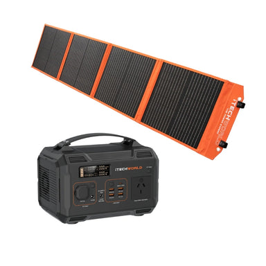 iTechworld Essential Solar Generator Kit - PS300 Power Station and 100W Solar Blanket on a white background.