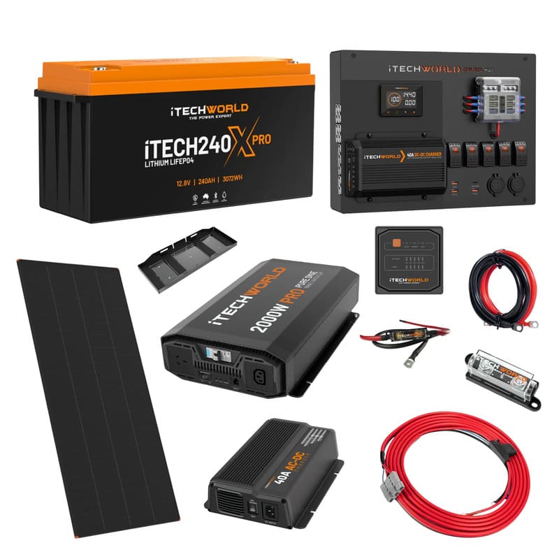 iTechworld Expansion 4WD Dual Battery Kit 240Ah Lithium -  battery kit on a white background.