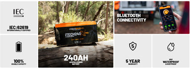 iTechworld Expansion 4WD Dual Battery Kit 240Ah Lithium - features display of battery.
