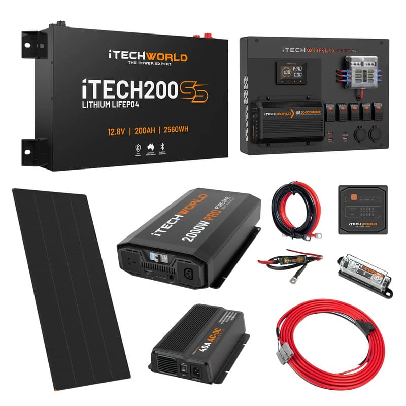 iTechworld Expansion Super Slimline 4WD Dual Battery Kit 200Ah Lithium - battery kit on a white background.