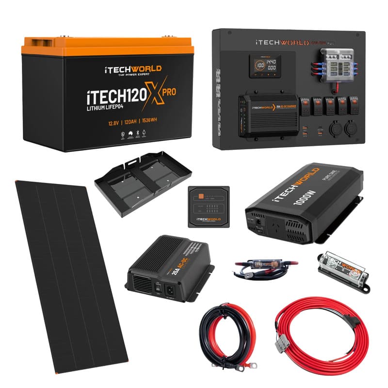 iTechworld Expansion Ute Dual Battery Kit 120Ah Lithium - battery kit on a white background.