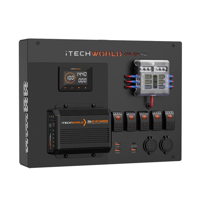 iTechworld Expansion Ute Dual Battery Kit 120Ah Lithium - Premium Control Hub on a white background.