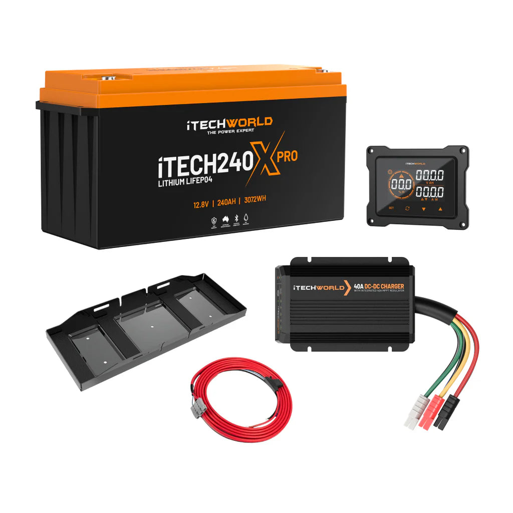 iTechworld Premium 4WD Dual Battery Kit 240Ah Lithium - Battery kit on a white background