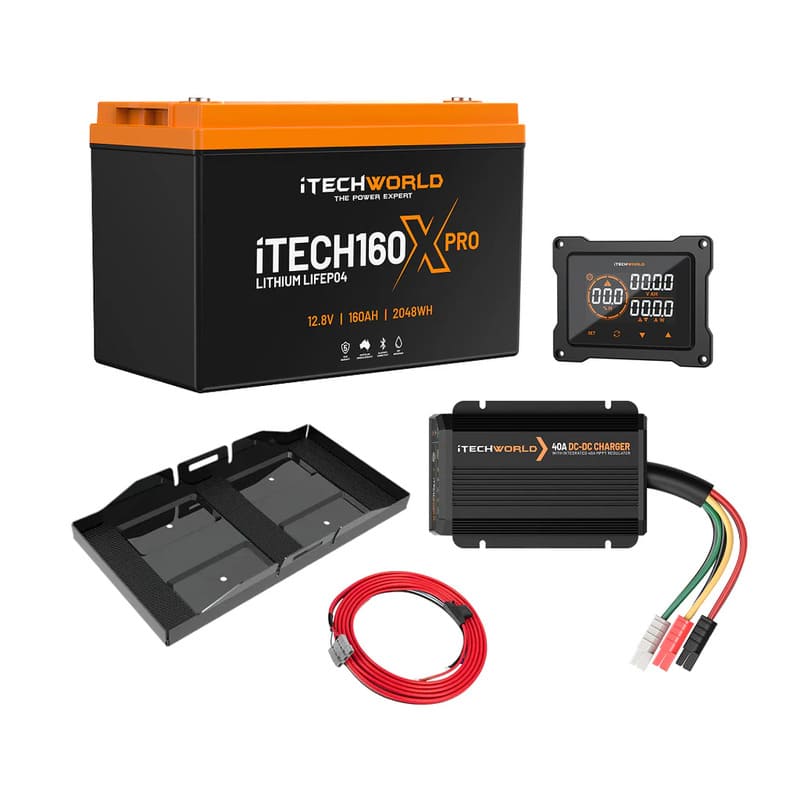 iTechworld Premium Canopy Dual Battery Kit 160Ah Lithium - battery kit on a white background.