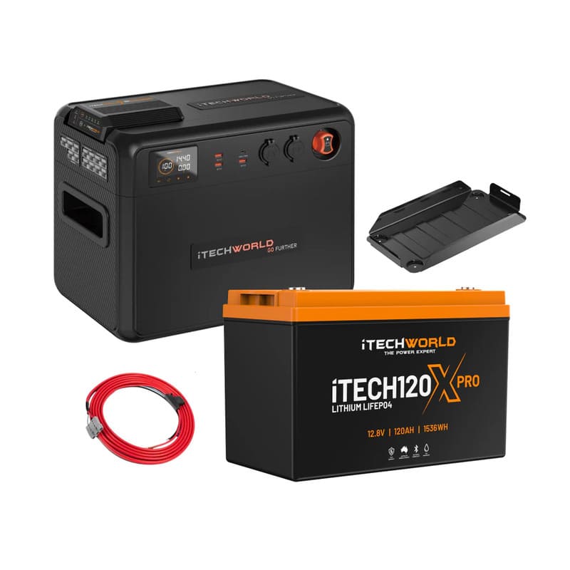 iTechworld Premium Portable Dual Battery Kit 120Ah Lithium - battery kit on a white background