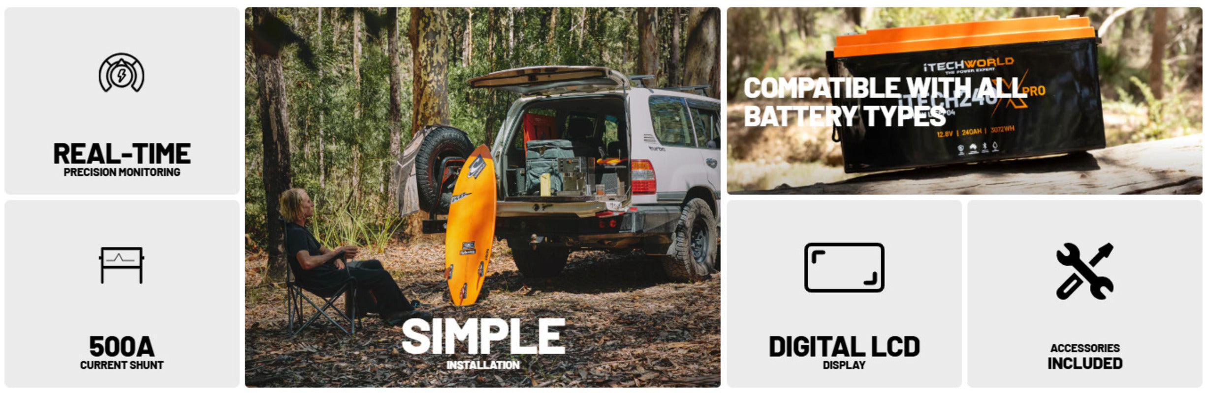 iTechworld Slimline 4WD Dual Battery Kit 100Ah Lithium - iTechBM500 battery monitor and shunt.