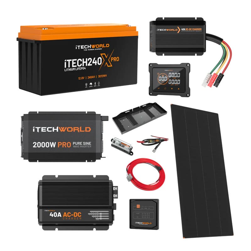 iTechworld Ultimate 4WD Dual Battery Kit 240Ah Lithium - battery kit on a white background.