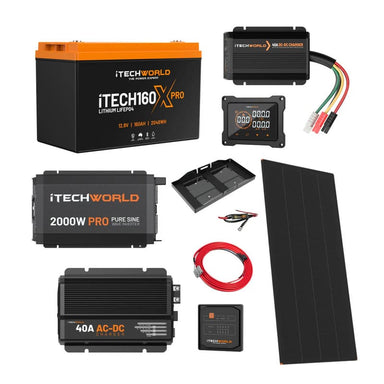 iTechworld Ultimate Canopy Dual Battery Kit 160Ah Lithium - battery kit on a white background.
