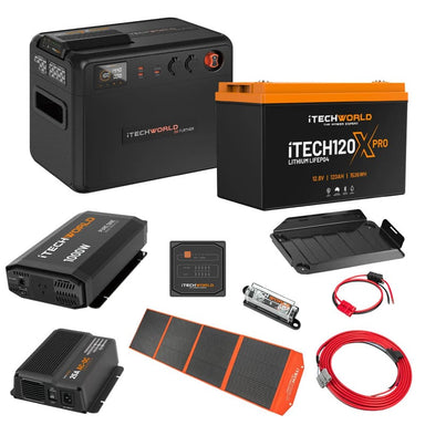 iTechworld Ultimate Portable Dual Battery Kit 120Ah Lithium - battery kit on a white background.