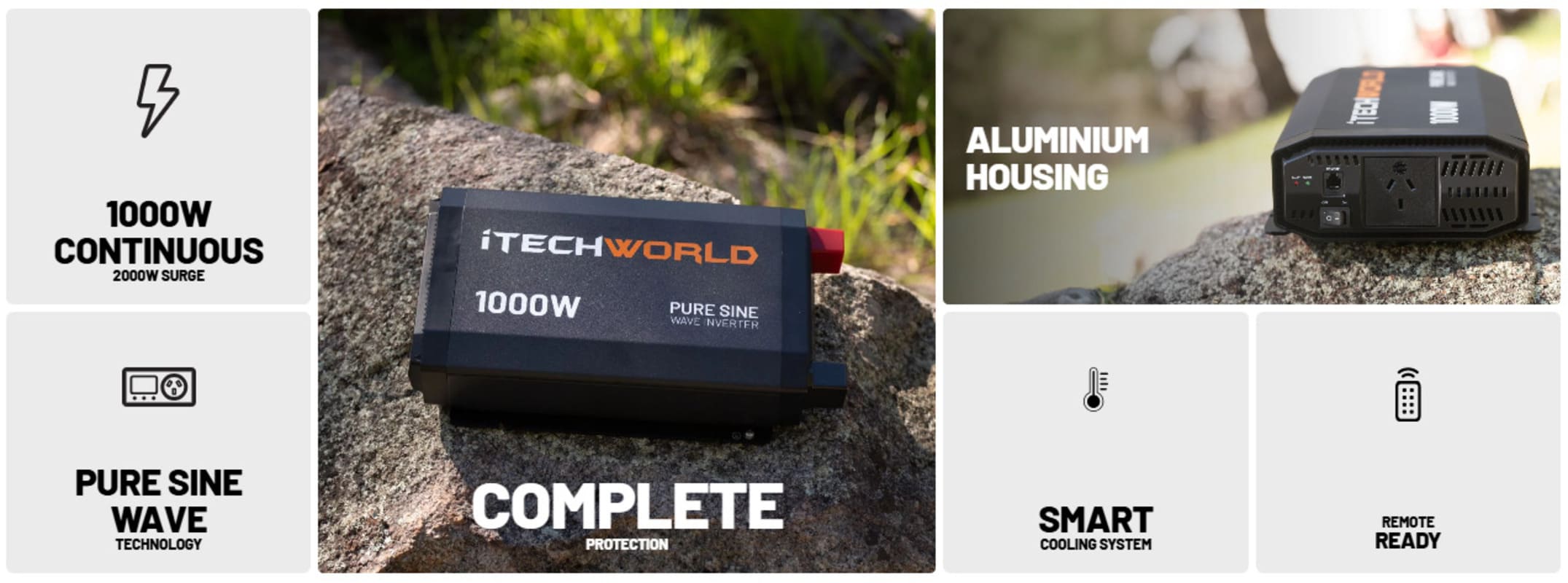 iTechworld Ultimate Portable Dual Battery Kit 120Ah Lithium - Pure Sine Wave Inverter features display.