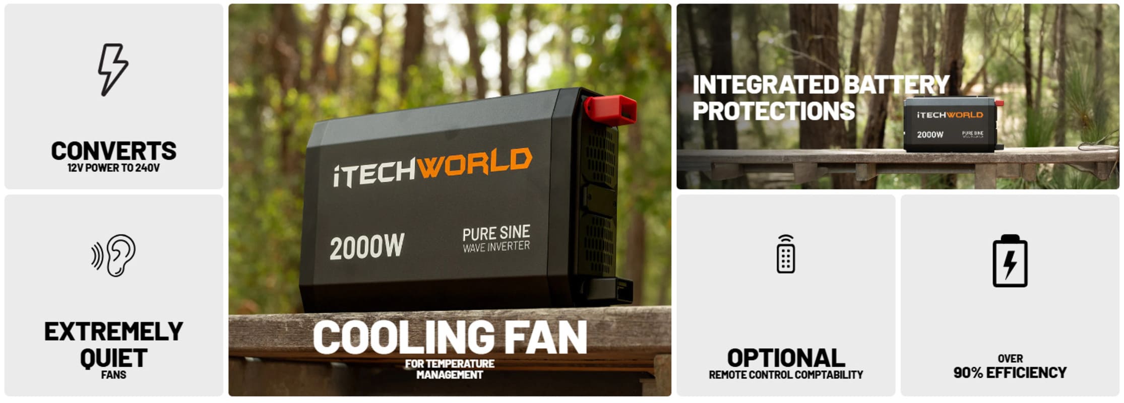 iTechworld Ultimate Super Slimline 4WD Dual Battery Kit 200Ah Lithium - Pure sine wave inverter features display.