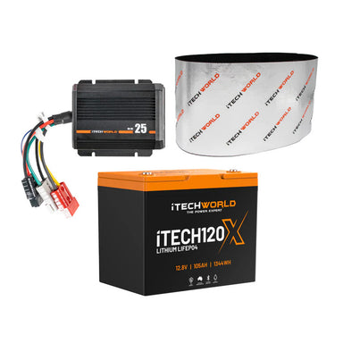 iTechworld Under Bonnet Kit Dual Battery System 105Ah - battery kit on a white background.