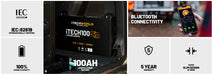 iTechworld iTECH100SS Super Slim Deep Cycle Lithium Battery with Bluetooth LiFePO4 100Ah - display of the features of the battery.