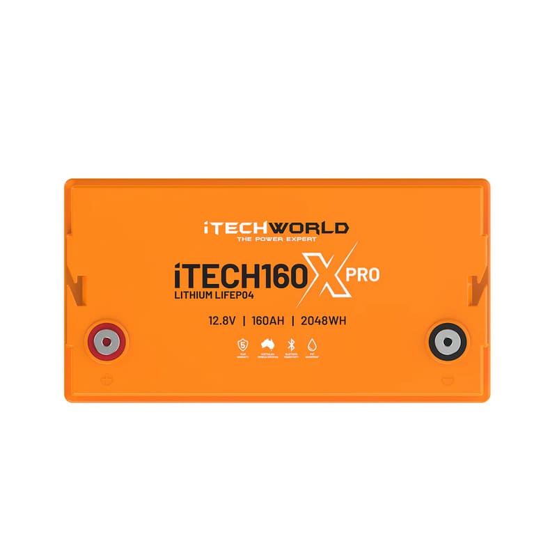 iTechworld iTECH160X PRO Deep Cycle Lithium Battery with Bluetooth LiFePO4 160Ah-Top view of battery with image on a white background.