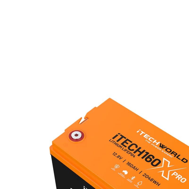 iTechworld iTECH160X PRO Deep Cycle Lithium Battery with Bluetooth LiFePO4 160Ah-Top view of battery at an angle.